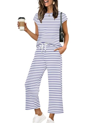 Image of Sampeel Two Piece Sets for Women Summer Vacation Outfits Cap Sleeve Tops Lounge Matching Sets Clothing Beach Fashion Clothes