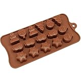 Freshware CB-604BR 16-Cavity Silicone Christmas Tree, Ornament and Star Chocolate, Candy and Gummy Mold