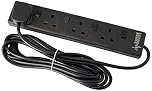 4 Gang Switched Surge Protected Mains Extension Lead, Black, 4m