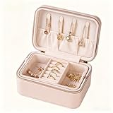 Romon Joyero de Viaje Portátil, Estuche Organizador con 2 Niveles, Pequeño Joyero de Cuero para Mujer, Caja de Joyas para Anillos Pendientes Collares, Idea de Regalo
