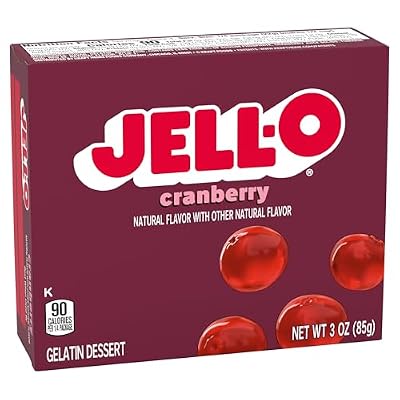 Jell-O Gelatin Dessert Mix, Cranberry Flavor, Fat Free Fruit Gelatin for Desserts, Snacks & Party Recipes, 3 oz (Pack of 4)