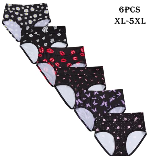 Image of Womens Underwear XL-5XL Plus Size Ladies Panties Mid High Waist Briefs for Woman Floral Print Pantys 6-Pack