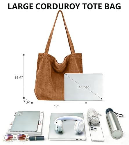 Image of 2026 Corduroy Tote Bag with Zipper Large Casual Handbags Shoulder Purse for Women