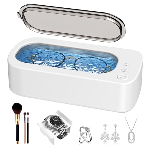 OSLTWI Ultrasonic Jewelry Cleaner Machine: 48KHz Ultra Sonic Cleaner for Jewelry,Eyeglass,Rings,Watch Band,Dentures,with Dual Cleaning Modes,350ML 304 Stainless Steel Tank,Gift for Wife,Mom,Daughter