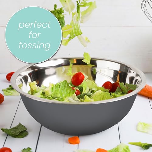 Image of WHYSKO Stainless Steel Mixing Bowls Set, 5-Piece Meal Prep & Food Storage | .75, 1.5, 3, 4 & 5 Quart Metal Mixing Bowls Set for Prep, Serving, Baking & Food Storage, Ecofriendly, Dishwasher Safe, Grey