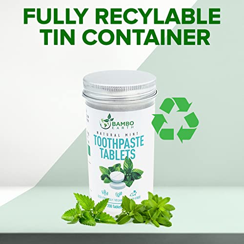 200 Pack Natural Toothpaste Tablet Bits - Chewable Mouthwash Whitening Bite Tablets For Teeth Sls & Fluoride Free Eco & Travel Friendly - Zero Waste Packaging - Mint & Activated Charcoal (Peppermint) #TOP5