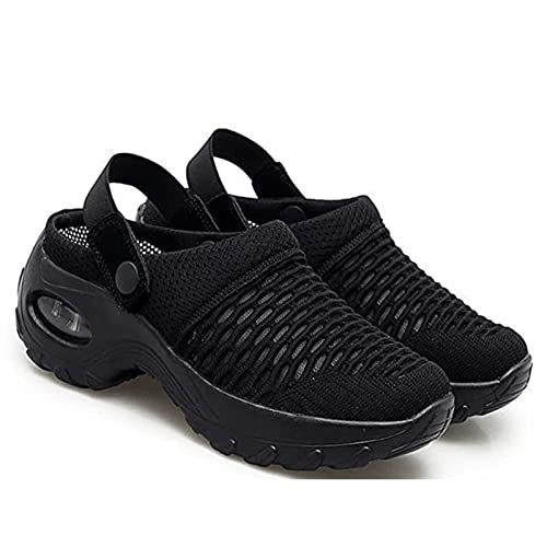 2023 New Summer Women Diabetic Walking Air Cushion Orthopedic Slip-On Shoes,Breathable with Arch Support Mesh Sneaker Sandals,Outdoor Slippers Walking Shoes(Black)