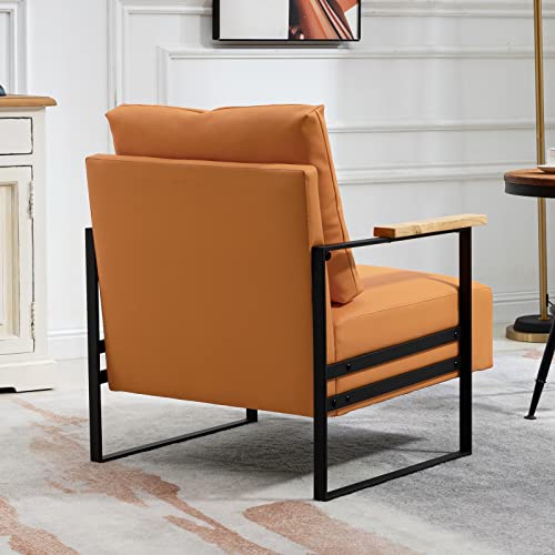 Ttgieet Modern Pu Leather Accent Chair For Living Room, Arm Chair With Extra-Thick Padded Backrest And Cushion, Black Double Metal Frame, Set Of 2 Sofa Chair Living Room, Bedroom, Office (Orange) #TOP6