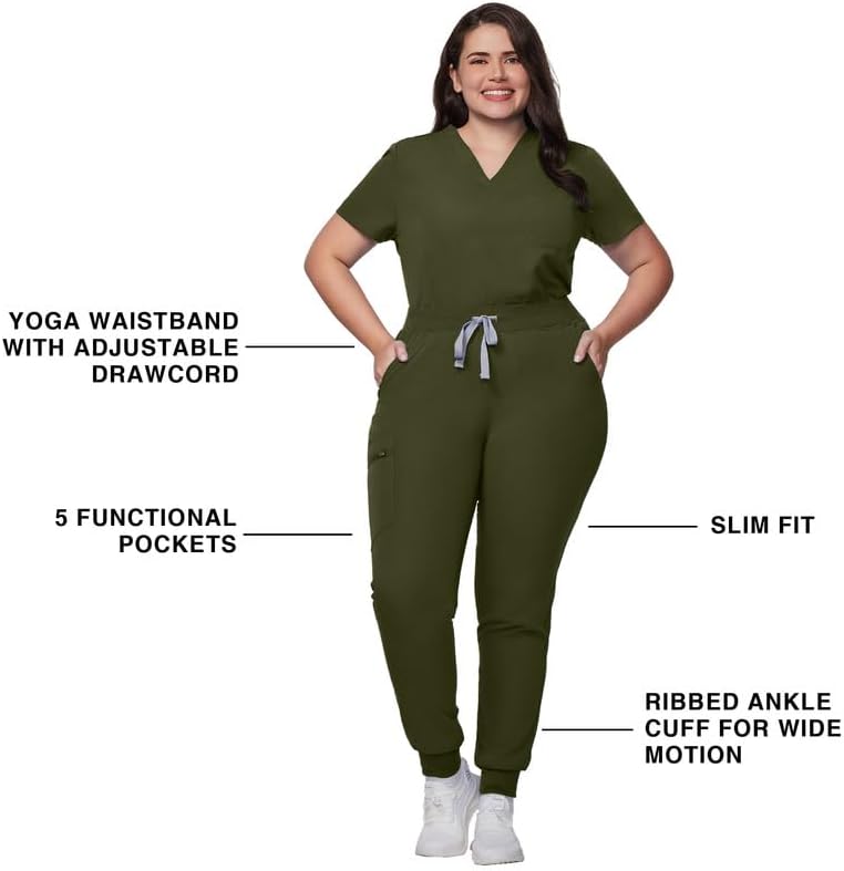Kitmaz Medical Scrub Pants for Women - Mid Rise 4-Way Stretch Anti-Wrinkle Slim Fit Jogger Pants, Drawstring & 5 Pockets