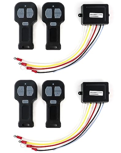 QWORK 12V Car Wireless Winch Electric Remote Control, 4 Pack Universal Mini 5 Wire Control Winch with Dual Manual Matching Transmitter Kit for Truck, ATV and SUV Winch Wireless System