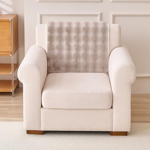 Image of HOKIPO 'FurHug' Luxury Faux Rabbit Fur Sofa Backrest Cover with Anti-Slip Backing, Latte Brown (AR-6289-LCF*1S)