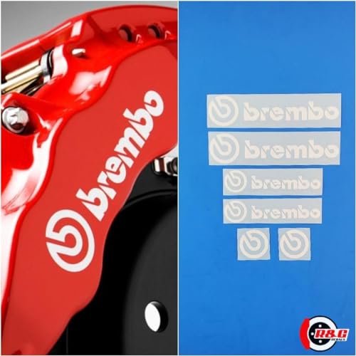 R&G Brembo Decal Combo Package for 6 Piston & 4 Piston & Brembo Logos Brake Caliper Decal Sticker High Temp Set of 6 Decals (White)