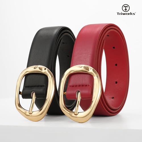 Image of TRIWORKS 2 Pack Leather Belts for Women Fashion Waist Belt with Liquid Shapes Women Belt for Jeans Pants Dresses