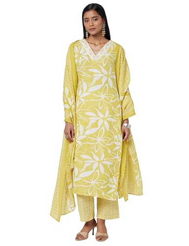 Image of Libas Printed Cotton Blend Straight Kurta With Trouser and Dupatta