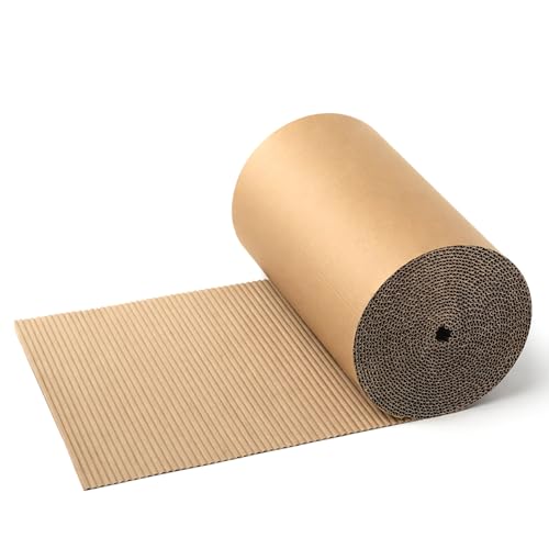 12 x 394 Inch Corrugated Cardboard Roll, Singleface Corrugated Paper Roll B Flute Heavy Duty Corrugated-Paper Cardboard-Roll for Packing, Storage, DIY Craft, Back to School Essentials