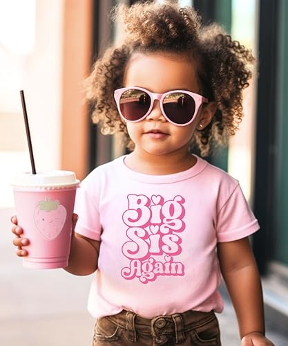 Olive Loves Apple Big Sis Again Shirt for Siblings Groovy Pink Graphic Big Sister Tee4