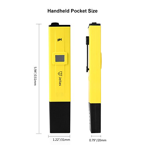 Jellas Pocket Size pH Meter Digital Water Quality Tester for Household Drinking Water, Swimming Pools, Aquariums, Hydroponics, pH Measurement for 0-14.0 pH, ± 0.1 Accuracy, 0.1 Resolution.(Yellow) - Thumbnail 2