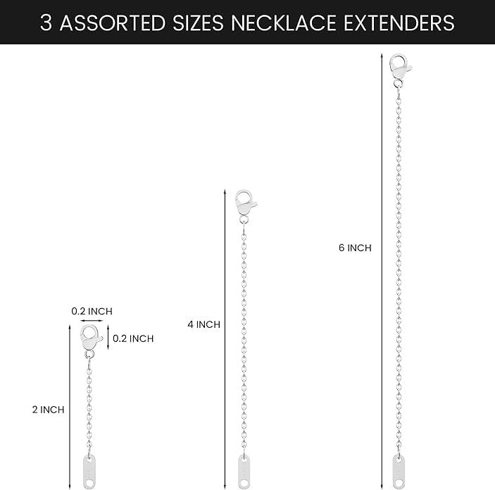 3 Pcs Necklace Extender Set, Stainless Steel Silver Chain Extenders 2 4 6 Inch, Adjustable Necklace Bracelet Anklet Extension for Women, Jewelry Making Supplies - Image 2