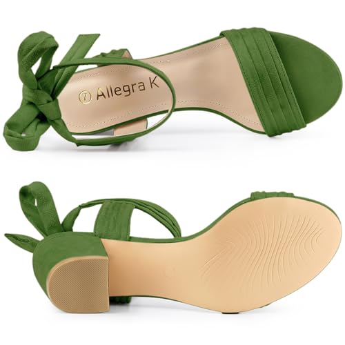 Allegra K Allegra K Women's Open Toe Ankle Tie Back Block Heels Sage Green Sandals 8 M US