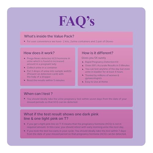 Image of Prega news Value Pack Kit,One Step Pregnancy Test Kit, Easy to Use, Accurate Result in Just 3 Minutes,2 Gloves + 2 Urine Containers + 2 Pregnancy Test Kits x pack of 12