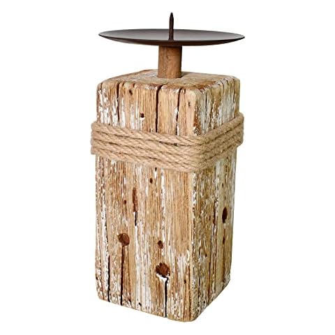 Rustic Wood Candle Holders with Nautical Rope Cover