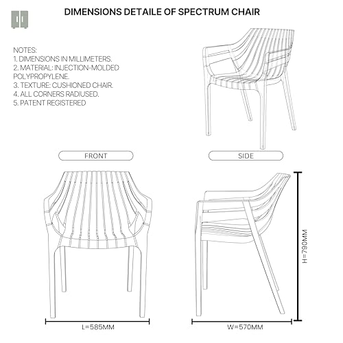Image of OAKNEST Supreme Spectrum Plastic Arm Chair - Modern Slatted Stackable Chair for Living Room, Dining, Garden, Balcony, Restaurant & Cafe | Weatherproof Indoor Outdoor Designer Chair, Set of 4, Wenge