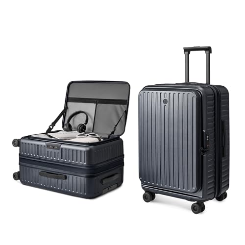 Image of NINETYGO Top Opening Carry On Luggage 22x14x9 Airline Approved, Expandable & Lightweight, Scratch Resistant PC Hardside with Deep Cabin Design, TSA Lock & 360 Spinner Wheels (Dark Grey, Alps)