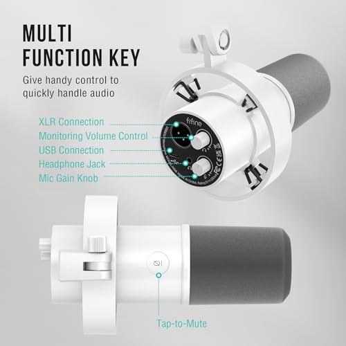 Image of FIFINE Podcast XLR /USB Microphone Kit, Studio Dynamic Vocal Mic for Recording, Streaming, Voice-Over, PC Microphone with Boom Arm with Mute, Headphone Monitoring, Metal-AmpliTank K688T White