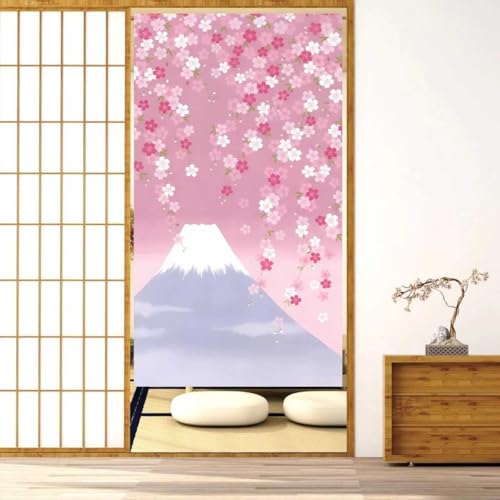 Vtrbwze Noren - Cortina japonesa para puerta, tapiz para decoración de habitación, cortina divisora de habitación, cortinas de anime de privacidad (Sakura y Monte Fuji, 33.5 x 59 pulgadas) 81672
