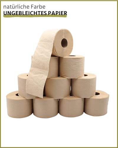 œcolife Bambus Toilettenpapier, 75 Rollen, 3-lagig, Ungebleicht in natürlichem Beige, 180 Blatt pro Rolle, Frei von Kolophonium & Chlor, Nachhaltig & Plastikfrei verpackt