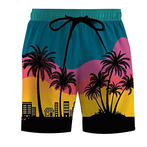 Pantalones cortos de natación de Navidad para hombre, diseño de flores, casuales, ligeros, con cordón, azul, L