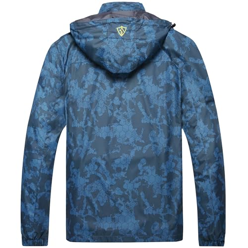 GIISAM Mens Windproof Jacket Waterproof Lightweight Mountain Sport Jacket for Men Hooded Windbreaker Raincoat(Football Blue,XXL)2