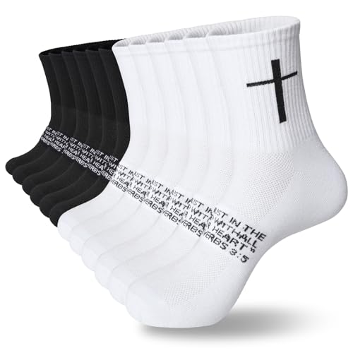 HOERCKC 6 Pairs Christian Cross Socks Prayer Stockings with Bible Verse for Church & Daily Wear Christian Gift for Christmas Easter Proverbs 3:5 White/Black