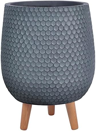 IDEALIST Plant Pots Indoor with Legs Black Flower Pot Honeycomb Style D19 H34 cm, with Inner Top D15.5 cm, 6 litres
