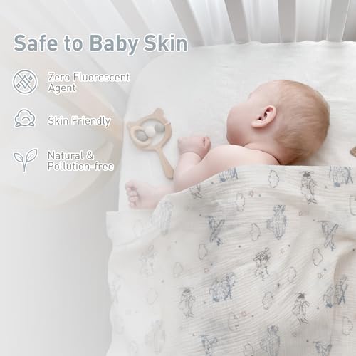 Image of Premium Soft Muslin Cotton Muslin Swaddle Blanket, Silky Baby Receiving Wrap for Newborns Unisex Design, Ideal for Boys and Girls 47x47 Inches (120x120cm) - Large and Comfortable (Airplane & Cloud)