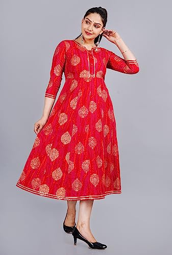 Image of Rayon Printed Red Anarkali Kurta for Women