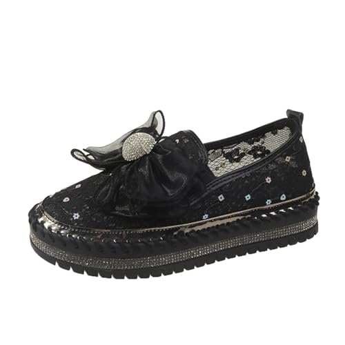 Sneakers Mujer Moda Lentejuelas Rhinestone Lazo Cinta Parte Superior Transpirable Suela Gruesa Cómodas, Le Noir, 39 EU
