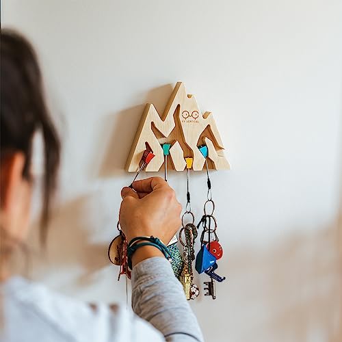 Image of YY Vertical Mountain Decor Keyholder in Wood Wall Decor Ideal Gifts for Mountain Climbers 4 Key Rings Included Perfect for Mountain Lovers