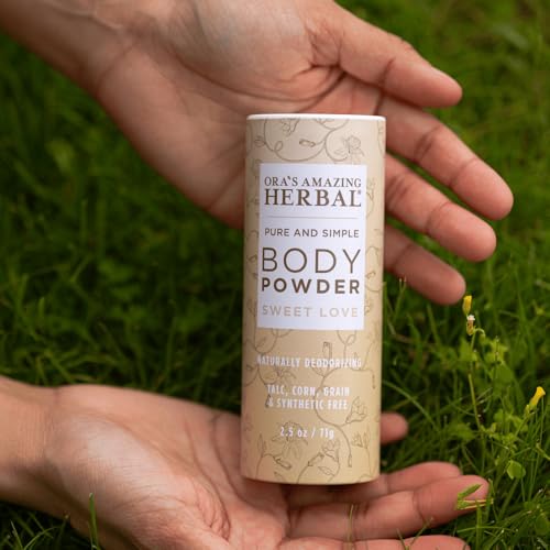Ora's Amazing Herbal Body Powder for Women, Cornstarch and Talc Free Powder, Bath and Dusting Powder, Amber Oil, Frankincense Essential Oil, Ylang-Ylang, Vanilla, Warm Scent, Sweet Love 2.5 oz