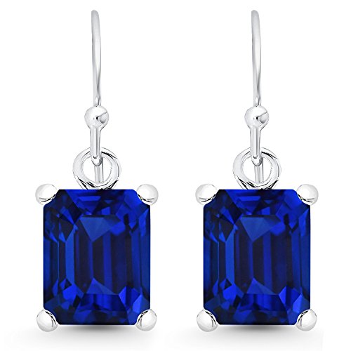 Sterling Silver Emerald-Cut Created Blue Sapphire Dangle Earrings (7.0 cttw.)