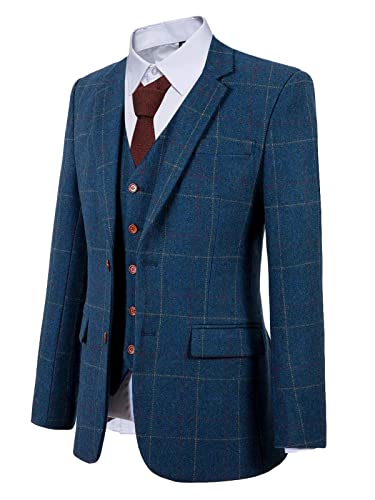 GATMSTZ Mens Suits Big and Tall Suit Plaid Tweed 3 Pieces Set Blazer Vest Pants Wedding Party 2 Buttons2