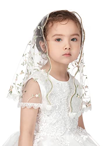 PAMOR First Communion Veils for Girls Lace Chapel Veil Mantilla Veils Latin Mass Church Veil for Catholic Baptism D Shape4