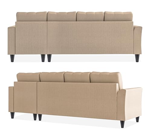 Image of Adorn India Maddox Tufted L Shape 6 Seater Sofa Set RHS (Beige) (3 Year Warranty)