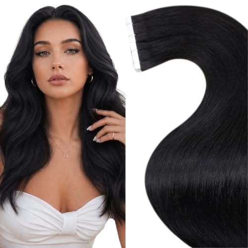 LaaVoo Tape in Human Hair Extensions Black Tape in Hair Extensions Human Hair Tape on Extensions Silky Straight Hair 16inch 50g 20pcs