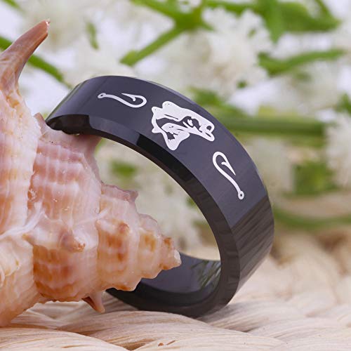 FREE Custom Engraving Black Tungsten Wedding Bands Bass Ring Fishing Ring Fish Hooks Ring Hunting Ring4