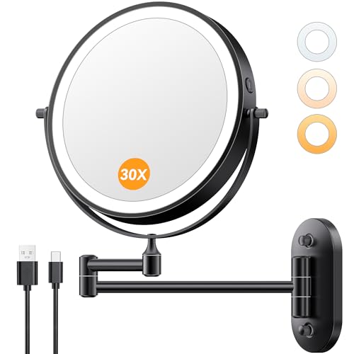 Auxmir 1X/30X Wall Mounted Makeup Mirror with Light, 8