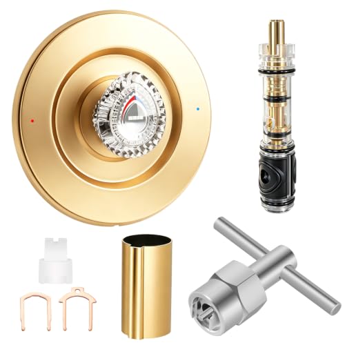 Image of Shower Trim Kit, Compatible with Moen T470 Chateau Shower Trim Kit, With Dual Seal Replacement Cartridge, 104421 Removal Tool, Escutcheon, Shower handle, Tubes and Screws, Gold