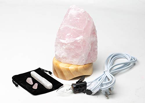 Desertusa Rose Quartz Lamp On Wood Base Plus, Bonus Mineral Included #TOP1