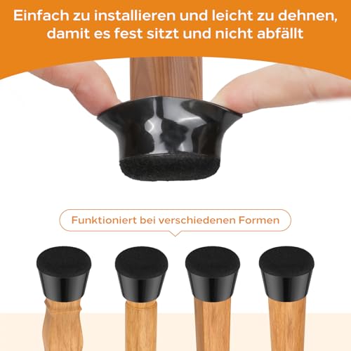 yomanta Stuhlbeinkappen 24 Stück,Silikon Stuhlbeinschoner mit Filzpolstern,Schutzkappen für Stuhlbeine Verhindert Kratzer im Boden,geringeres Rauschen - Rund,Extra klein Schwarz