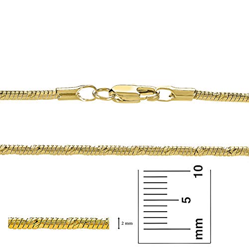 The Bling Factory 2Mm Diamond-Cut 14K Yellow Gold Plated Round Snake Choker Chain Necklace, 16 Inches #TOP3